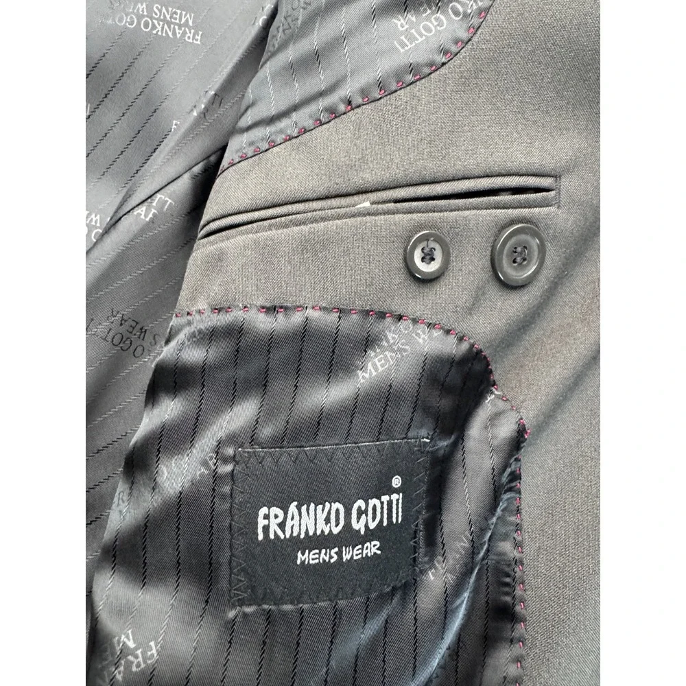 Franko Gotti Mens 42L Blazer Jacket Gray Solid 3 Button Polyester Sport Coat Lon